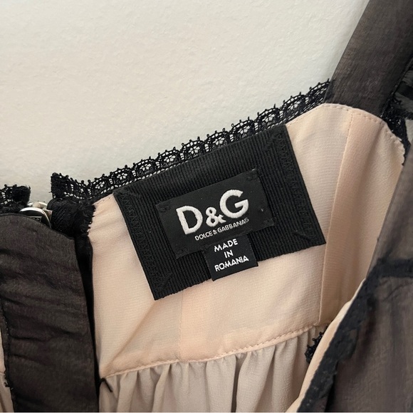 Dolce & Gabbana Vintage Babydoll Chiffon Blouse Black & Tan with Fringe Small - Picture 4 of 9